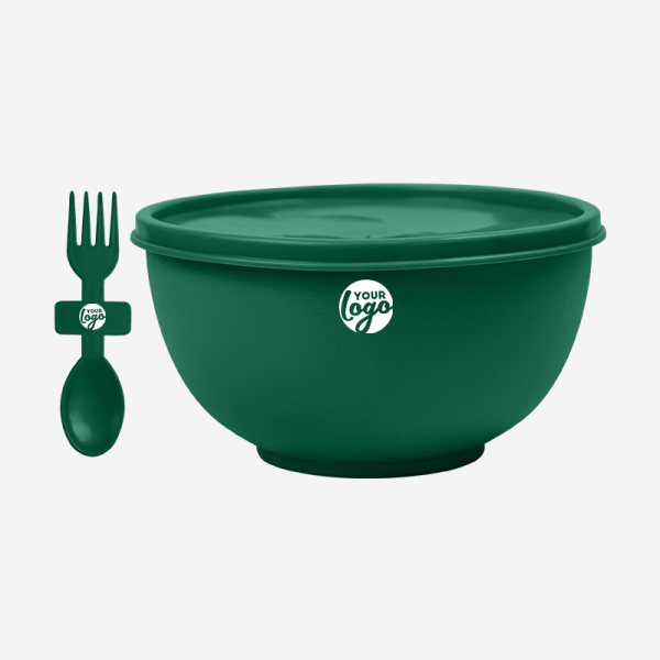 MISO PLASTIC BOWL WITH LID & FORKSPOON IN BOTTLE GREEN