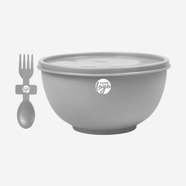 MISO PLASTIC BOWL WITH LID & FORKSPOON IN GREY