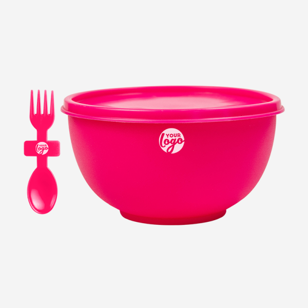 MISO PLASTIC BOWL WITH LID & FORKSPOON IN MAGENTA