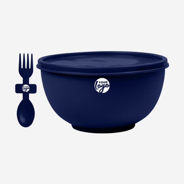 MISO PLASTIC BOWL WITH LID & FORKSPOON IN NAVY BLUE