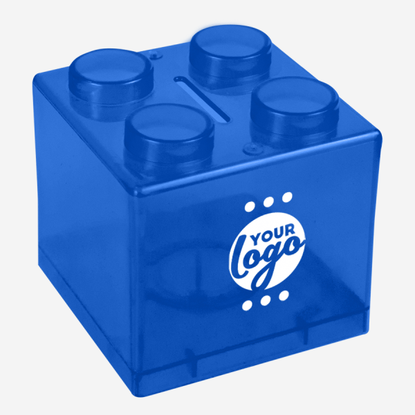 REF 1322 STACKABLE LEGO MONEY BOX PAD PRINT CLEAR LUMO BLUE