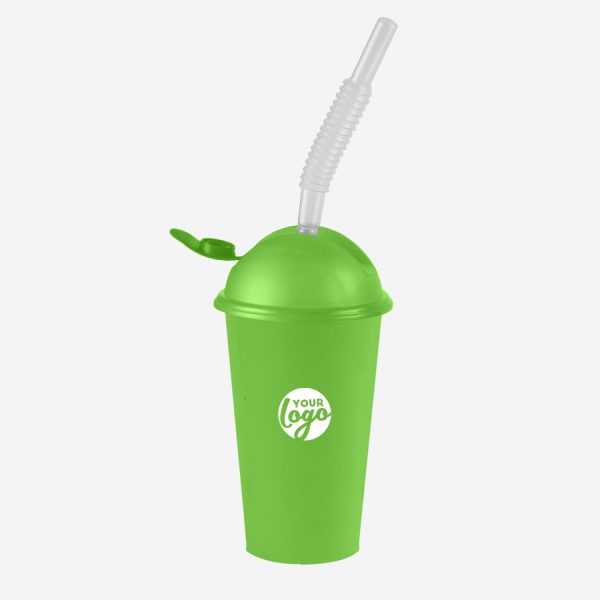 Kiddies Drinking Cup with Cap & Straw - Solid 10 KIDDIES DRINKING CUP PP LIME GREEN
