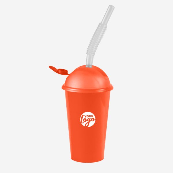 Kiddies Drinking Cup with Cap & Straw - Solid 15 KIDDIES DRINKING CUP PP ORANGE