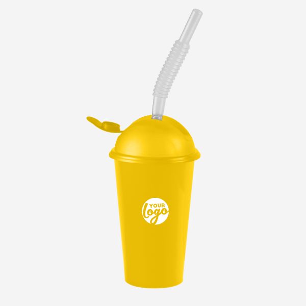 Kiddies Drinking Cup with Cap & Straw - Solid 14 KIDDIES DRINKING CUP PP YELLOW
