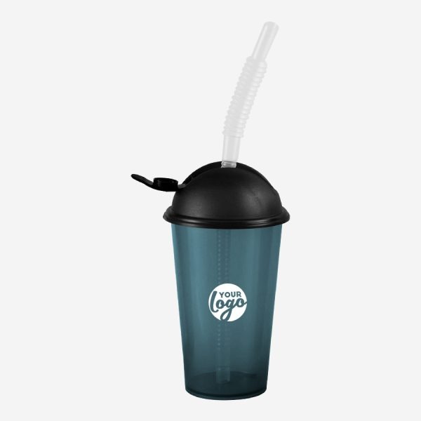 Kiddies Drinking Cup with Cap & Straw - Clear 23 REF 750PSA TUMBLER WITH DOMED FLIP CAP STRAW 250ML CHARCOAL