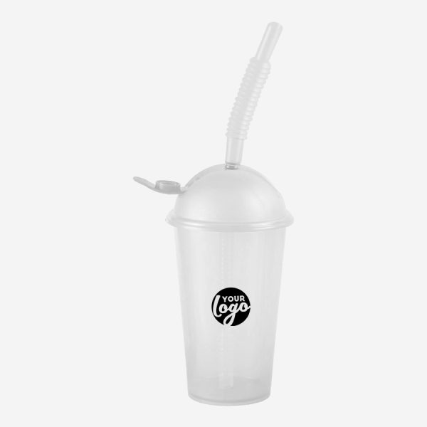Kiddies Drinking Cup with Cap & Straw - Clear 22 REF 750PSA TUMBLER WITH DOMED FLIP CAP STRAW 250ML CLEAR