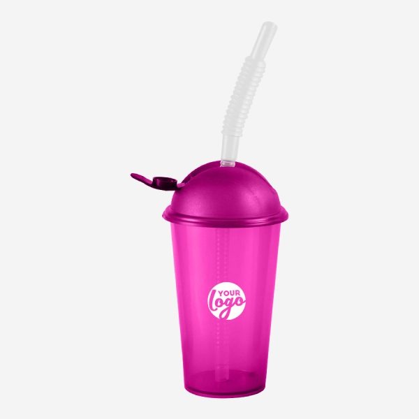 Kiddies Drinking Cup with Cap & Straw - Clear 20 REF 750PSA TUMBLER WITH DOMED FLIP CAP STRAW 250ML GRAPE
