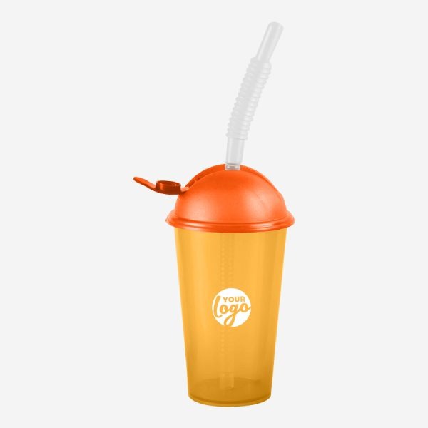 Kiddies Drinking Cup with Cap & Straw - Clear 17 REF 750PSA TUMBLER WITH DOMED FLIP CAP STRAW 250ML ORANGE