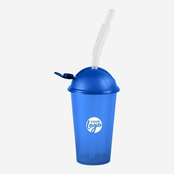 Kiddies Drinking Cup with Cap & Straw - Clear 15 REF 750PSA TUMBLER WITH DOMED FLIP CAP STRAW 250ML ROYAL BLUE