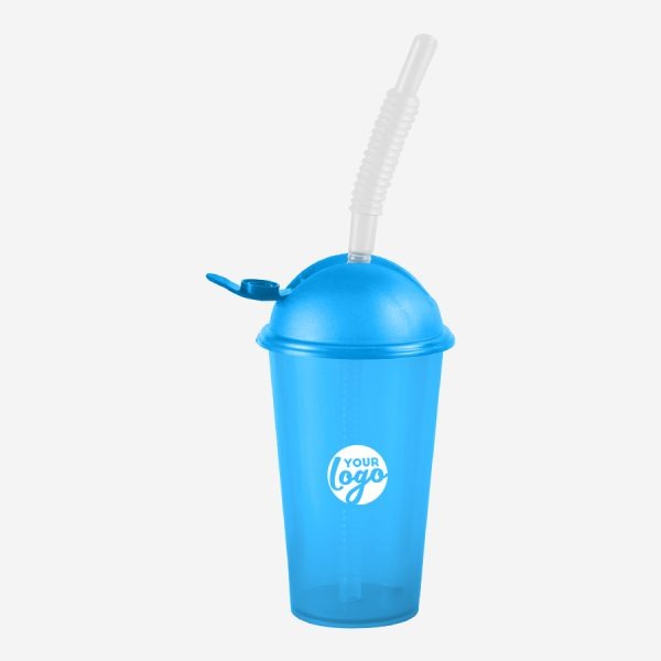 Kiddies Drinking Cup with Cap & Straw - Clear 14 REF 750PSA TUMBLER WITH DOMED FLIP CAP STRAW 250ML TURQUOISE