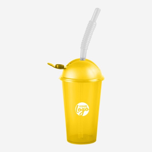 Kiddies Drinking Cup with Cap & Straw - Clear 13 REF 750PSA TUMBLER WITH DOMED FLIP CAP STRAW 250ML YELLOW
