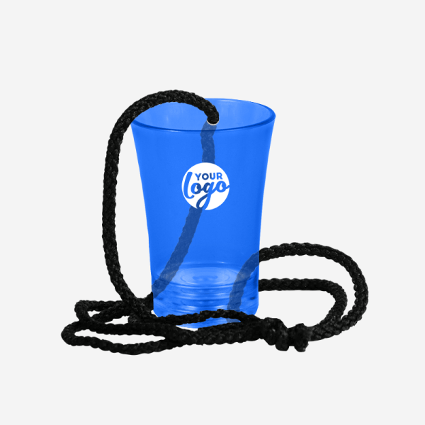 Ref 728 Shot Glasses 50ml With Cord – Clear Lumo Blue