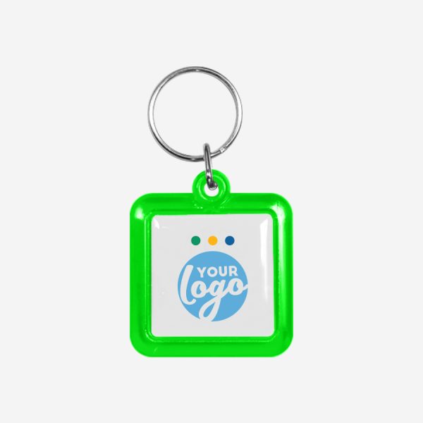 CK49 Square Keyring 10 REF CK49 DOMED SQUARE KEYRING LIME NEON GREEN 1