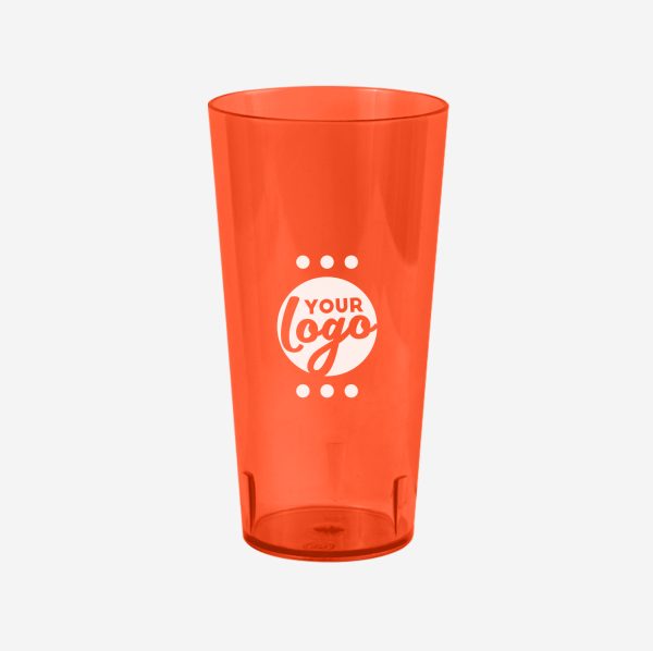 Ref. 486PS – Tumbler Large Polystyrene 600ml Clear Orange Pad