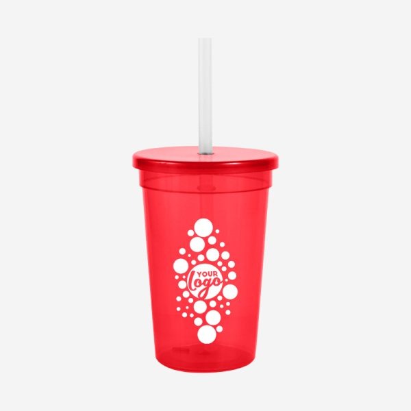 REF 1408 LUMO PARTY TUMBLER CAP STRAW CLEAR 500ML RED