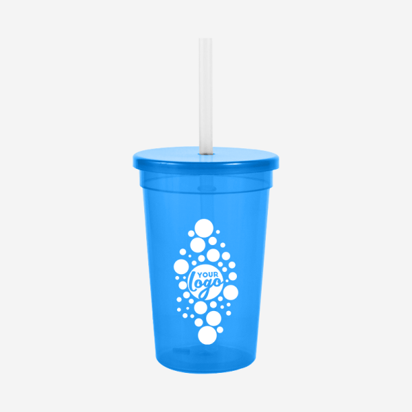 REF 1408 PARTY TUMBLER 500ML CLEAR SILKSCREEN W STRAW AND CAP TURQUOISE