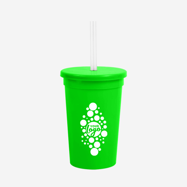 REF 459 LUMO PARTY TUMBLER W CAP AND STRAW 500ML LIME NEON SILKSCREEN