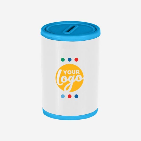 PLASTIC ROUND MONEY BOX CYAN