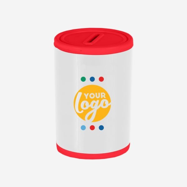 PLASTIC ROUND MONEY BOX RED