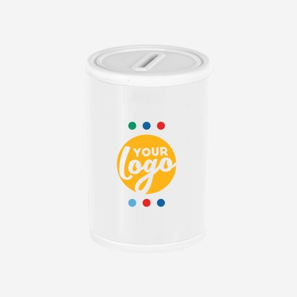 PLASTIC ROUND MONEY BOX WHITE