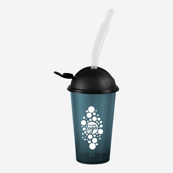 Kiddies Drinking Cup with Cap & Straw - Clear 4 REF 750PSA TUMBLER WITH DOMED SILKSCREEN FLIP CAP STRAW 250ML CHARCOAL