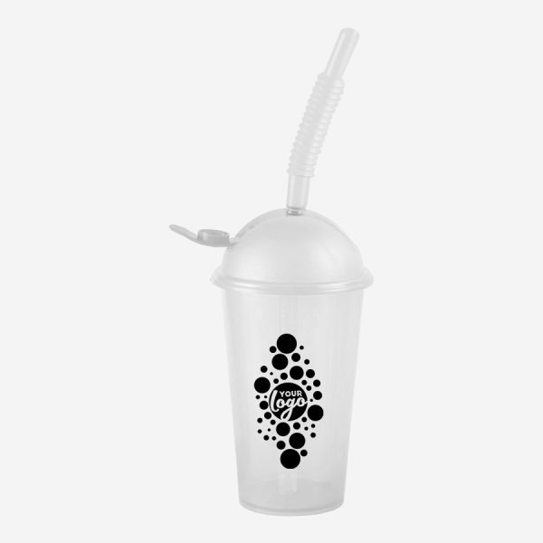 Kiddies Drinking Cup with Cap & Straw - Clear 3 REF 750PSA TUMBLER WITH DOMED SILKSCREEN FLIP CAP STRAW 250ML CLEAR