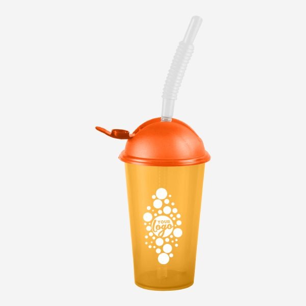 Kiddies Drinking Cup with Cap & Straw - Clear 9 REF 750PSA TUMBLER WITH DOMED SILKSCREEN FLIP CAP STRAW 250ML ORANGE