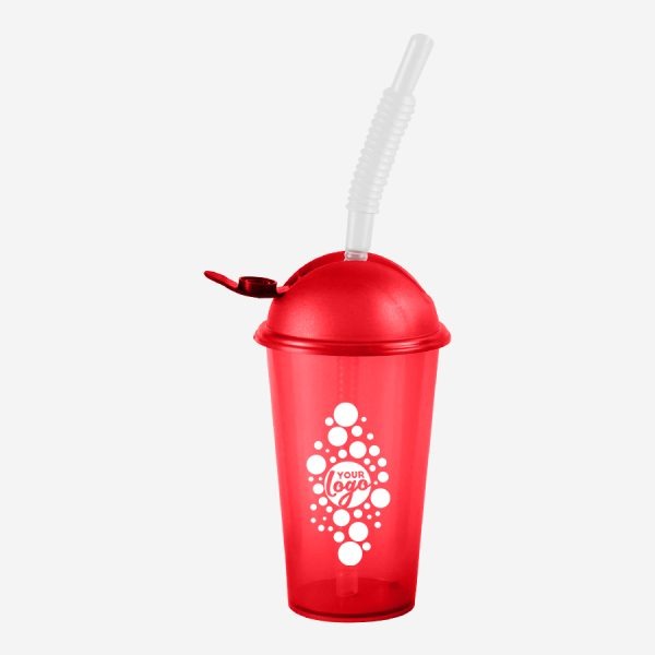 Kiddies Drinking Cup with Cap & Straw - Clear 8 REF 750PSA TUMBLER WITH DOMED SILKSCREEN FLIP CAP STRAW 250ML RED