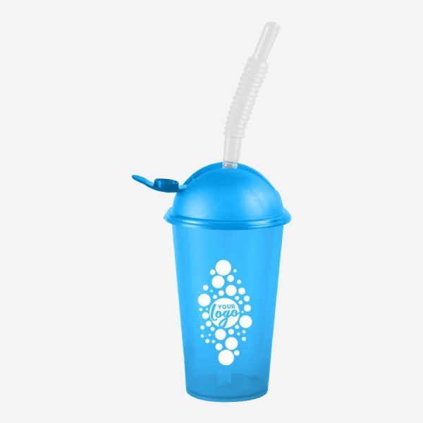 Kiddies Drinking Cup with Cap & Straw - Clear 6 REF 750PSA TUMBLER WITH DOMED SILKSCREEN FLIP CAP STRAW 250ML TURQUOISE