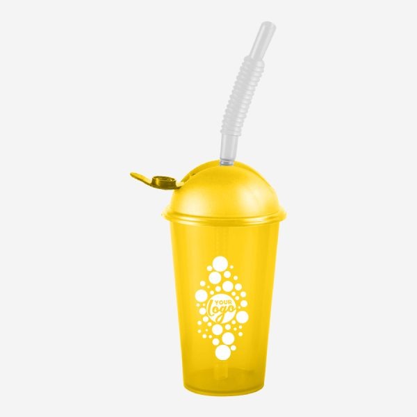Kiddies Drinking Cup with Cap & Straw - Clear 5 REF 750PSA TUMBLER WITH DOMED SILKSCREEN FLIP CAP STRAW 250ML YELLOW