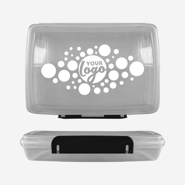 Ref 1758 Clear Lumo Hinged Lunchbox Screen Print – Black