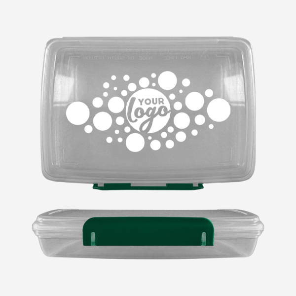 Ref 1758 Clear Lumo Hinged Lunchbox Screen Print – Bottle Green