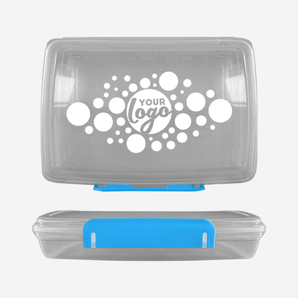 Ref 1758 Clear Lumo Hinged Lunchbox Screen Print – Cyan