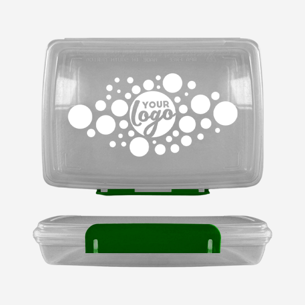 Ref 1758 Clear Lumo Hinged Lunchbox Screen Print – Emerald Green