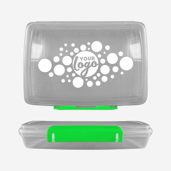 Ref 1758 Clear Lumo Hinged Lunchbox Screen Print – Lime Green