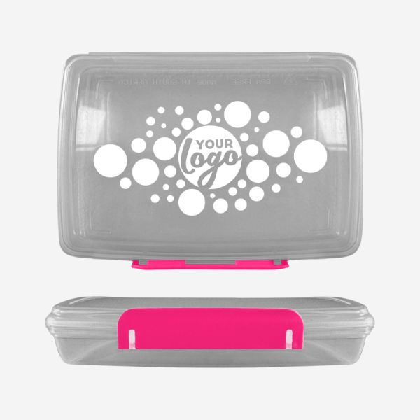 Ref 1758 Clear Lumo Hinged Lunchbox Screen Print – Magenta
