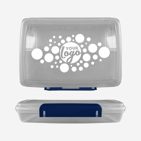 Ref 1758 Clear Lumo Hinged Lunchbox Screen Print – Navy Blue