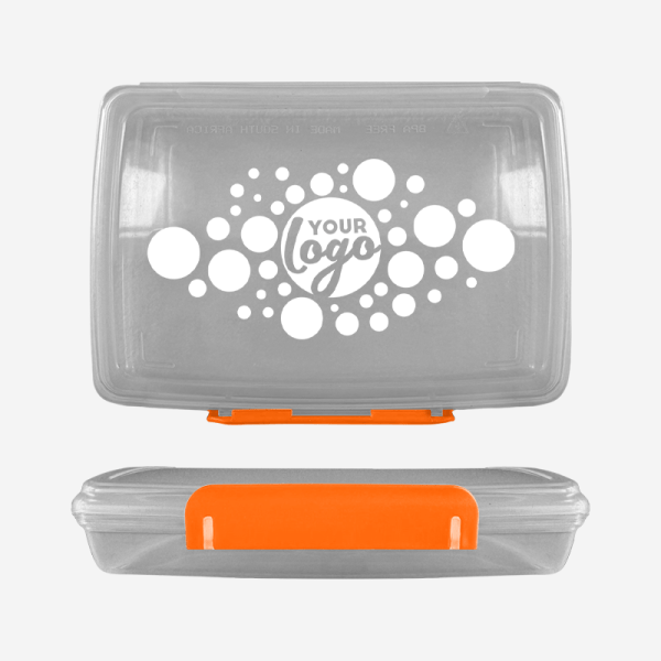 Ref 1758 Clear Lumo Hinged Lunchbox Screen Print – Orange