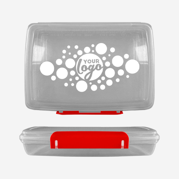 Ref 1758 Clear Lumo Hinged Lunchbox Screen Print – Red