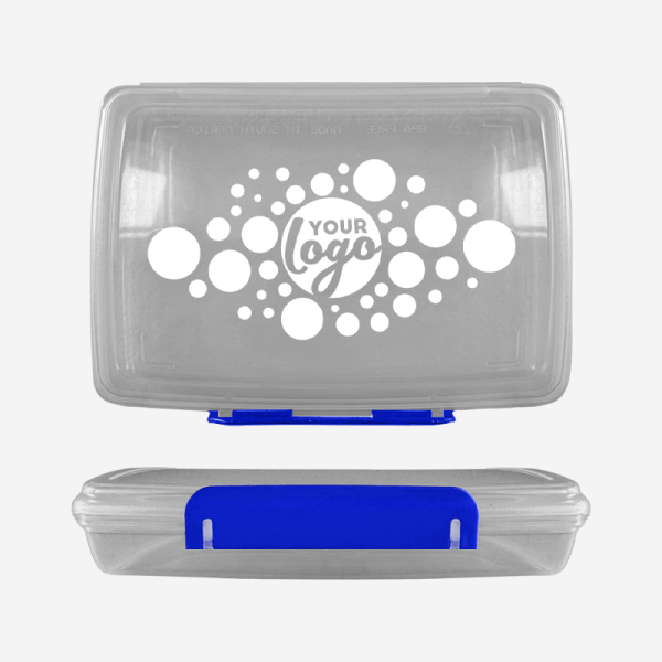 Ref 1758 Clear Lumo Hinged Lunchbox Screen Print – Royal Blue