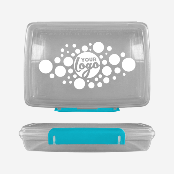 Ref 1758 Clear Lumo Hinged Lunchbox Screen Print – Turquoise