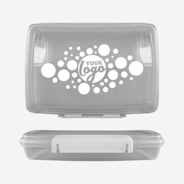 Ref 1758 Clear Lumo Hinged Lunchbox Screen Print – White