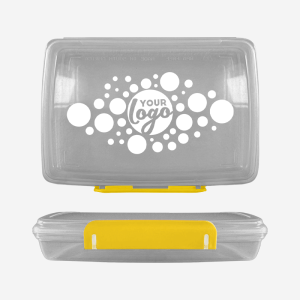 Ref 1758 Clear Lumo Hinged Lunchbox Screen Print – Yellow