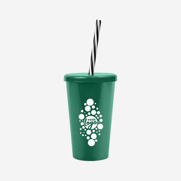 REF 1613 TUCAN TUMBLER W CANDY STRAW 250ML BOTTLE GREEN