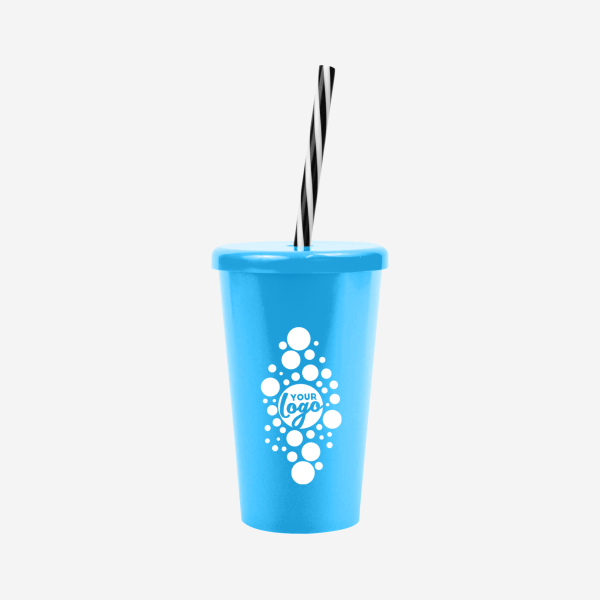 REF 1613 TUCAN TUMBLER W CANDY STRAW 250ML CYAN