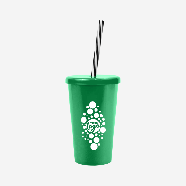 REF 1613 TUCAN TUMBLER W CANDY STRAW 250ML EMERALD GREEN