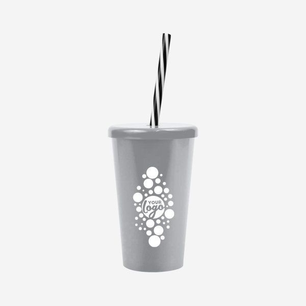 REF 1613 TUCAN TUMBLER W CANDY STRAW 250ML GREY