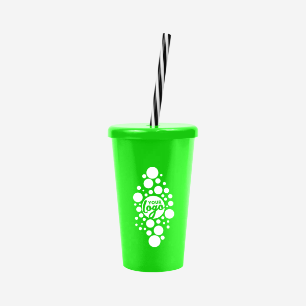 REF 1613 TUCAN TUMBLER W CANDY STRAW 250ML LIME NEON GREEN