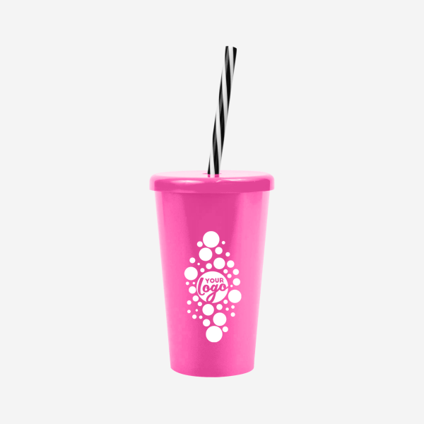 REF 1613 TUCAN TUMBLER W CANDY STRAW 250ML MAGENTA