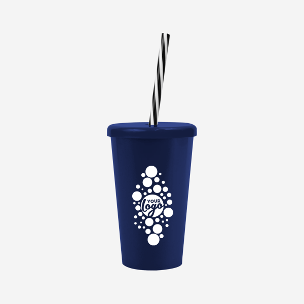REF 1613 TUCAN TUMBLER W CANDY STRAW 250ML NAVY BLUE